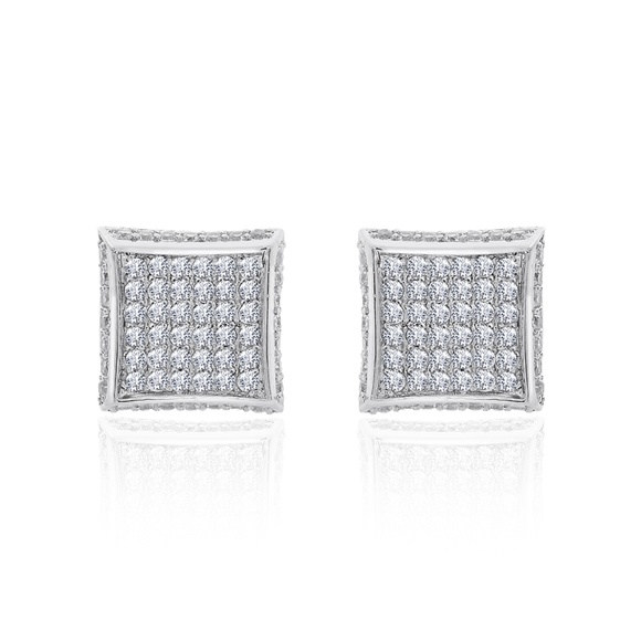 Sterling Silver CZ Square Stud Earrings - Picture 1 of 4